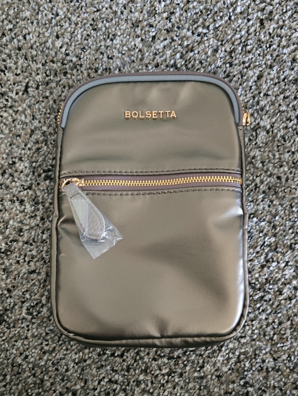 Bolsetta Magnetic Hip Pouch RFID Blocking Metallic Bronze Snap-On Phone Bag NWT